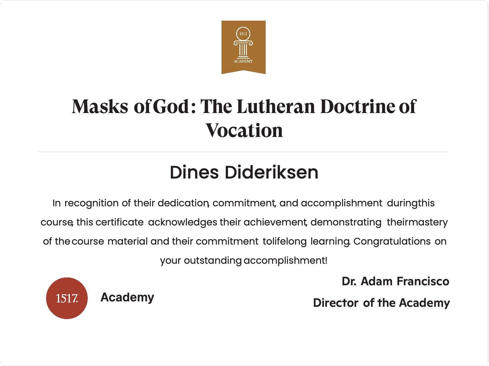 Masks of God...The Lutheran Doctrine of Vocation