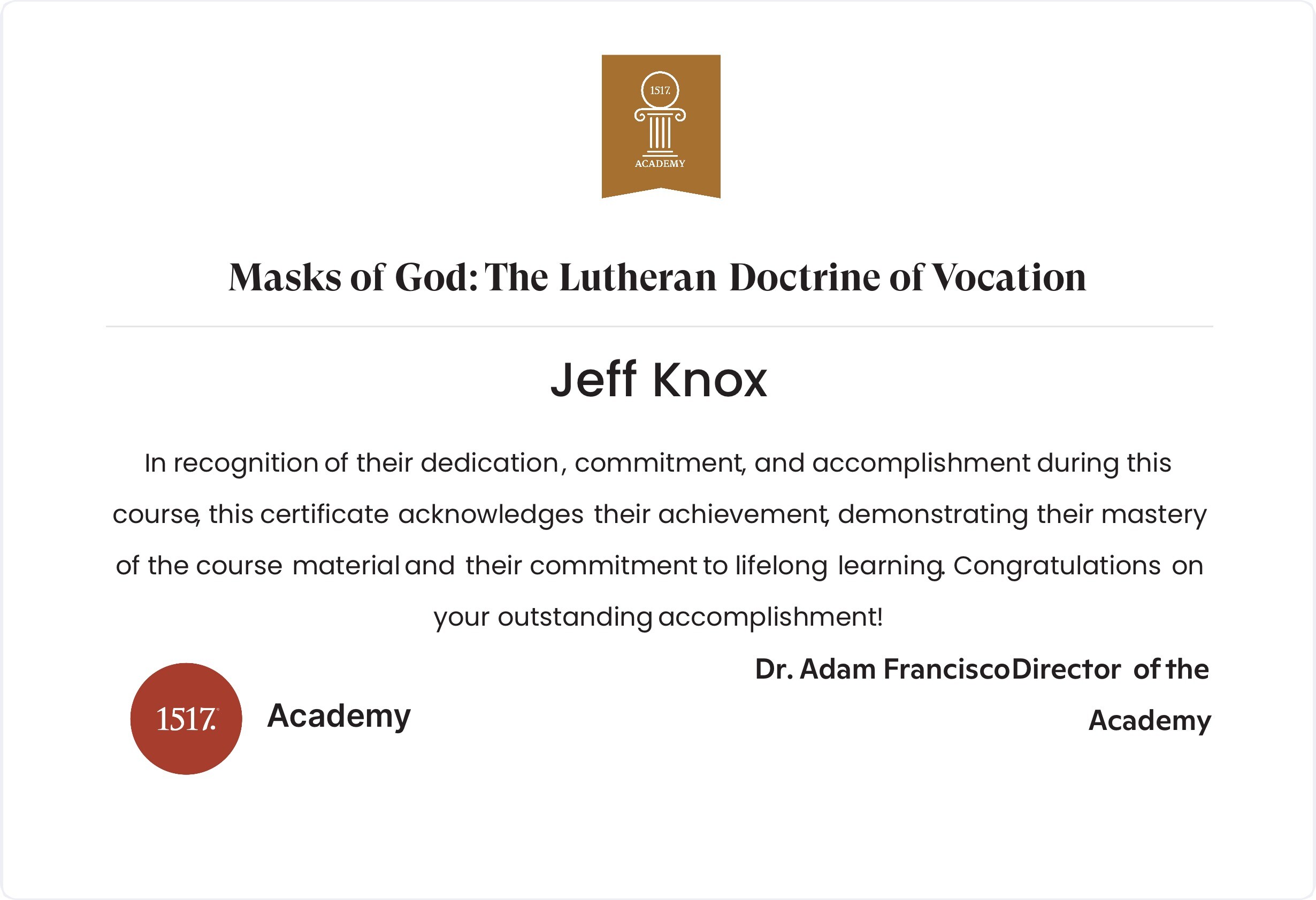 Masks of God...The Lutheran Doctrine of Vocation