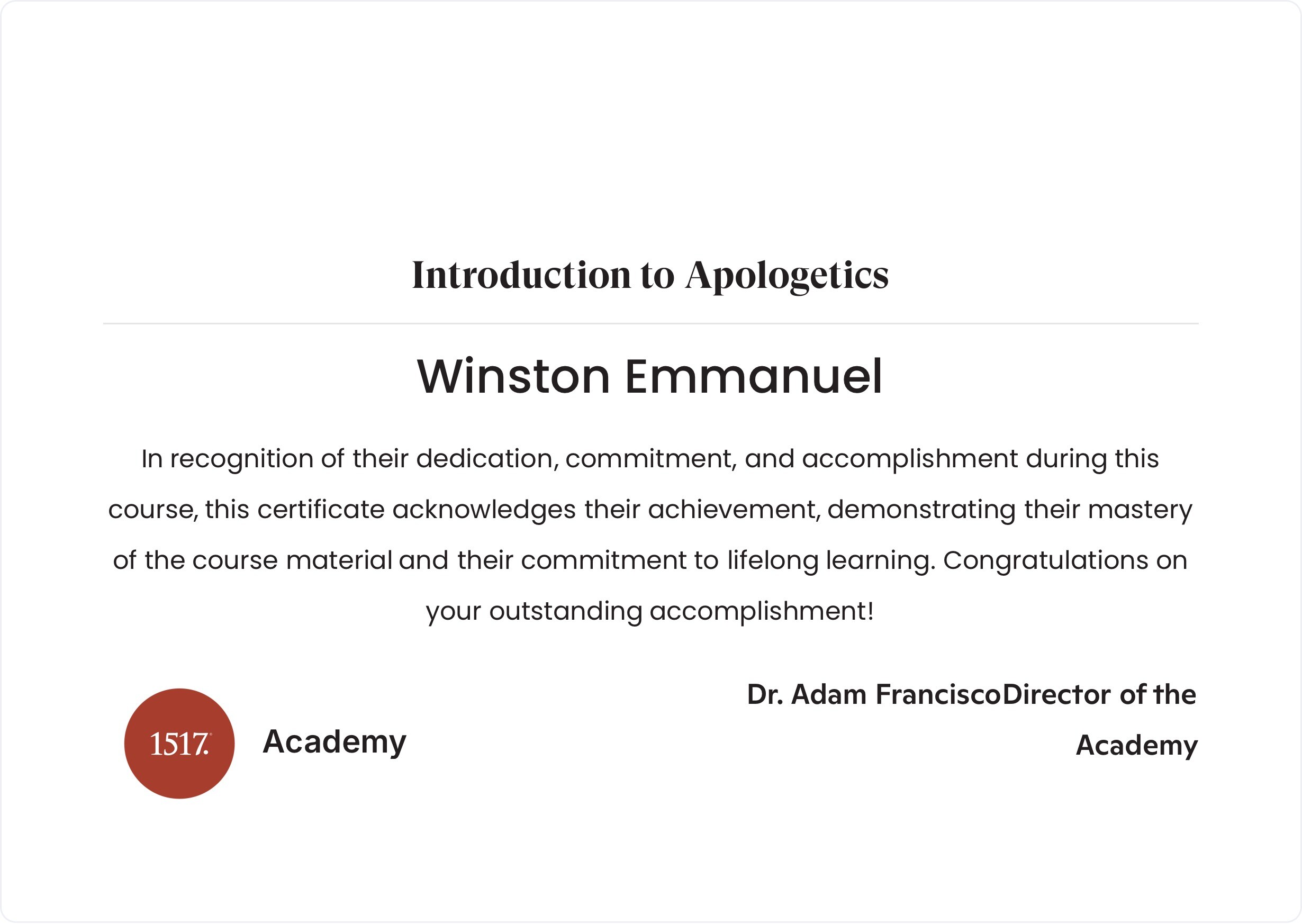 Introduction to Apologetics