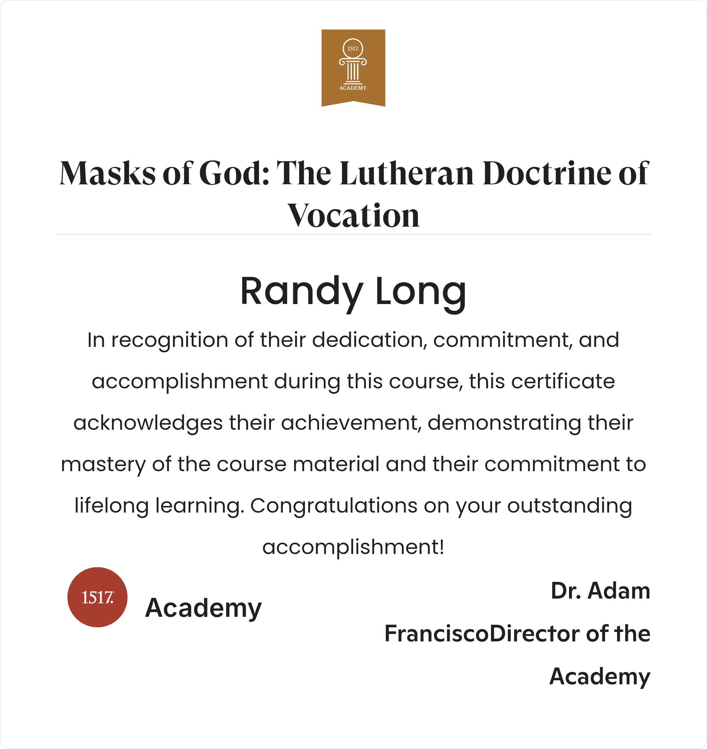 Masks of God...The Lutheran Doctrine of Vocation